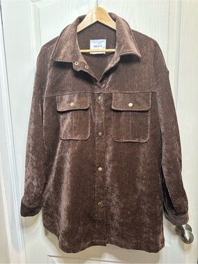 Chocolate Brown Corduroy button down shirt jacket sz XL |